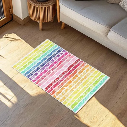 Vista 3 de Tapete de baño de arco iris, suave, para baño, ducha, bañera, cocina, tapete lavable, para dormitorio, cuarto de servicio, pasillo, moderno