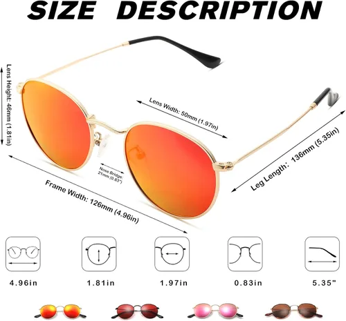 Vista 3 de Pro Acme Gafas de sol polarizadas de metal redondas pequeñas para mujer, estilo retro