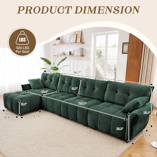 Vista 2 de Leyu&Hafort Sofá modular seccional, sofá modular Cloud con asiento profundo, moderno sofá modular con otomana móvil, sofá de felpilla con almohadas