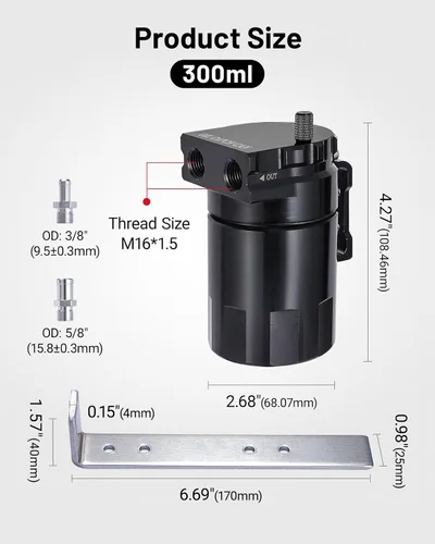 Vista 3 de EVIL ENERGY - Depósito de captura de aceite, kit universal con deflector y manguera de combustible NBR, tanque separador de aceite de aire de Negro