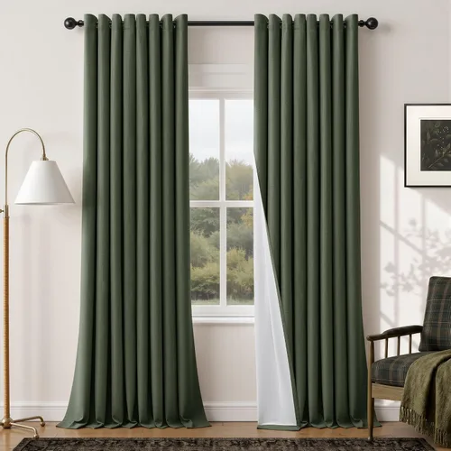 Vista 43 de Cortinas de 100 pulgadas extra anchas 100% opacas marfil con ojales, lino Natural