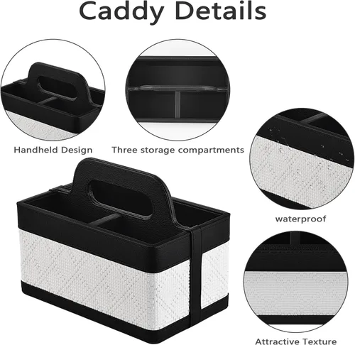 Vista 6 de Organizador de Escritorio Caddy con Asa - Soporte Portátil de Cuero PU para Control Remoto - Bolsa de Almacenamiento Tote para Mesita de Noche