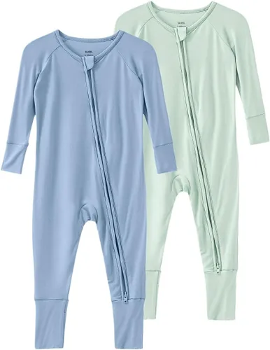 Vista 33 de Pijama de viscosa de bambú sin pies para niños y niñas, pijamas con cremallera para dormir y jugar, mameluco - 0-24 meses