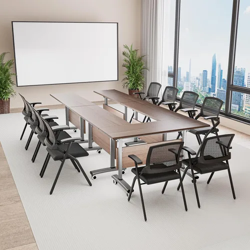 Vista 2 de Paquete de 2 sillas de oficina plegables con respaldo de malla, silla apilable para sala de conferencias, silla plegable de oficina, silla de sala