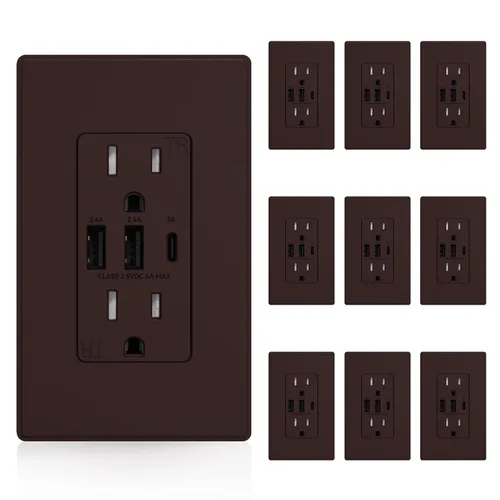 Vista 20 de ELEGRP Tomacorrientes USB, toma de pared de 3 puertos, toma eléctrica de 30 W 6.0 A resistente a manipulaciones, toma de corriente de 15 amperios