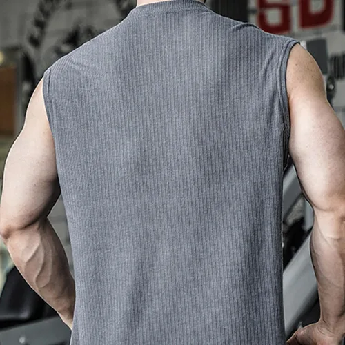 Vista 4 de Chalecos de yoga para hombre, chaleco sin mangas para hombre, cuello barco, acanalado, ganchillo, camisola sin mangas, chaleco de otoño y verano 2024