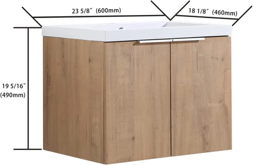 Vista 2 de SSLine Juego de tocador de baño montado en la pared con lavabo moderno de 24 pulgadas con lavabo superior y armario de almacenamiento, armario