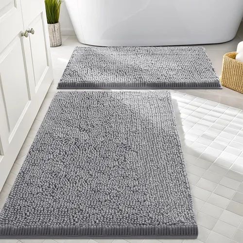 Vista 107 de Juego de alfombras de baño Smiry de 2 piezas, suave alfombra absorbente de chenilla y juego de alfombra en forma de U para inodoro, alfombra de baño
