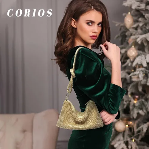 Vista 2 de CORIOS Bolso de noche con diamantes de imitación para mujer, bolso de mano de cristal brillante con lentejuelas brillantes, bolso de boda brillante