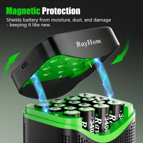 Vista 5 de Rechargeable 8AA and 8AAA Lithium Batteries with 16 Slot Li-ion Charger