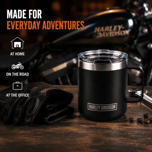 Vista 4 de Harley-Davidson Taza de café de viaje taza de acero inoxidable con protector de barra de tapa