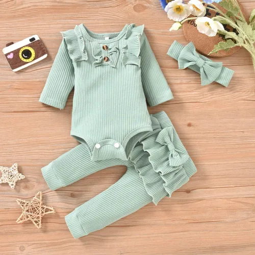 Vista 2 de Aalizzwell Conjunto de mameluco acanalado para bebés y niñas prematuros, para otoño e invierno