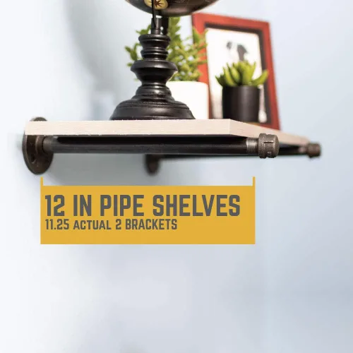 Vista 4 de Pipe Decor Soportes industriales para estantes – Juego de dos, accesorios industriales de acero gris hierro, bridas y tubos para estantes flotantes