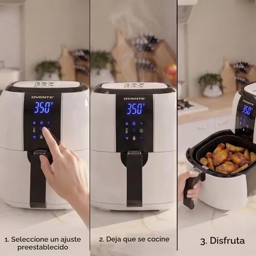 Vista 4 de OVENTE Freidora de aire digital compacta de 3.2 cuartos de galón, potencia Blanco