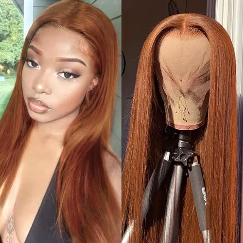 Vista 8 de Peluca rubia sintética con encaje frontal, predepilada 613, peluca de cabello largo para mujer, peluca sedosa y recta con parte media sin pegamento