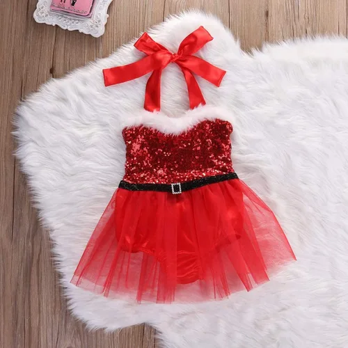 Vista 2 de fioukiay Mameluco de Navidad para recién nacido con lentejuelas vestido de Navidad traje de tul con encaje tutú para fiestas infantiles