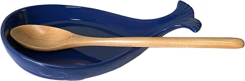 Vista 6 de Cuchara de cerámica para ballena para cocina con cuchara de madera Aguamarina