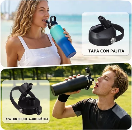 Vista 6 de Botella de agua de acero inoxidable de 32 onzas, frío-48 horas y caliente-24 horas, termo con popote y tapas de boquilla, bolsa, botella aislada al