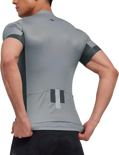 Vista 7 de Santic Camiseta de ciclismo para hombre, manga corta, camiseta de ciclismo de carretera, con cremallera completa, UPF 50+, MTB con bolsillos