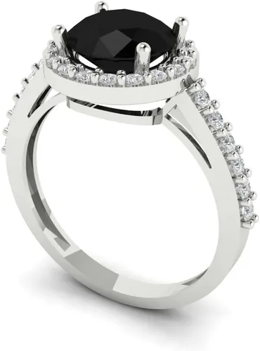 Vista 2 de 2.37ct brillante corte redondo solitario halo natural ónix negro diseñador moderno declaración acento anillo sólido 14k oro blanco