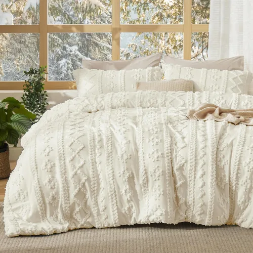 Vista 17 de Bedsure Juego de edredón bohemio copetudo, tamaño individual, juego de cama bohemio azul pizarra, GentleSoft™ 2 piezas de ropa de cama bordada