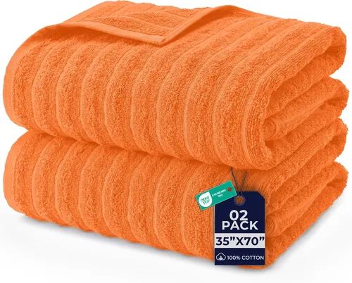 Vista 23 de DAN RIVER Paquete de 2 sábanas de baño de 35x70 pulgadas, sábanas de baño jumbo acanaladas para adultos, toallas grandes gruesas y absorbentes