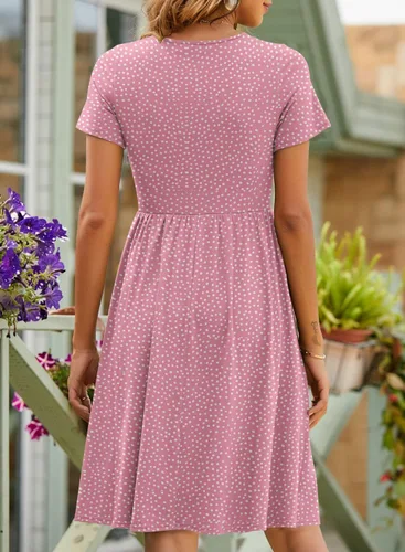Vista 5 de YATHON - Vestidos de verano para mujer con mangas, de algodón, con cuello en V, botones y bolsillos, de corte acampanado, estilo casual