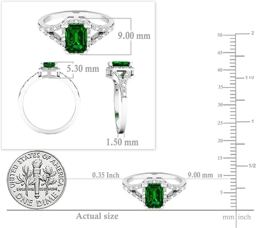 Vista 5 de Dazzlingrock Collection 7x5mm Emerald Cut Lab Created Emerald & Round White Diamond Halo Split Shank Engagement Ring for Women in 925 Sterling Silver