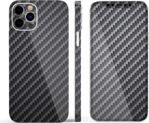 Vista 3 de DesignSkinz Kit de calcomanías de cuerpo completo compatible con iPhone 15 Plus, fibra de carbono negra texturizada