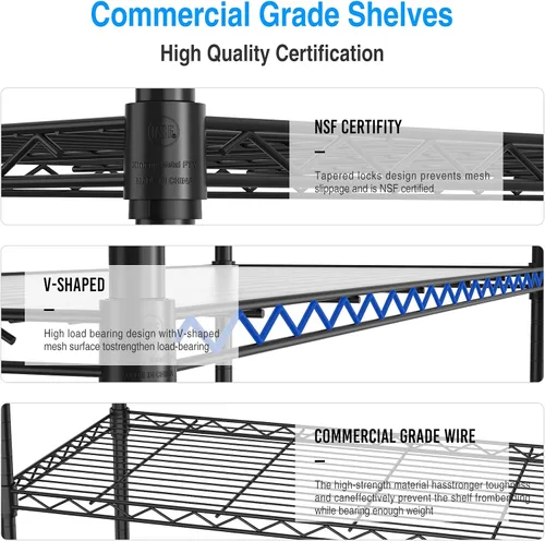 Vista 5 de pouseayar Estantería de alambre de metal NSF de 3 niveles, capacidad de 1050 libras, estante de almacenamiento ajustable resistente