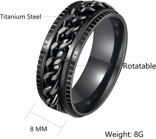 Vista 6 de Anillos giratorios para hombres y mujeres, anillos de ansiedad para hombres, anillos de cadena para adultos, anillos de titanio y acero