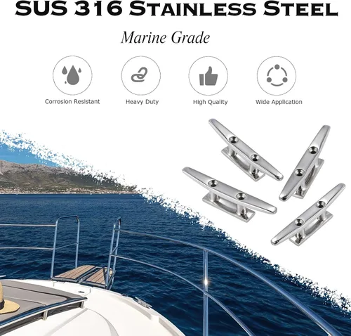 Vista 2 de CHANGE MOORE Boat Cleat Open Base Boat Cleat, Dock Cleats 4 inch Dock Cleat 316 Stainless Steel Boat Mooring Accessories, Include Installation
