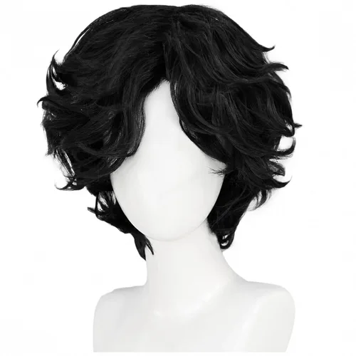 Vista 2 de Peluca negra para hombre, corta, esponjosa, rizada, color negro Negro (Natural Black)