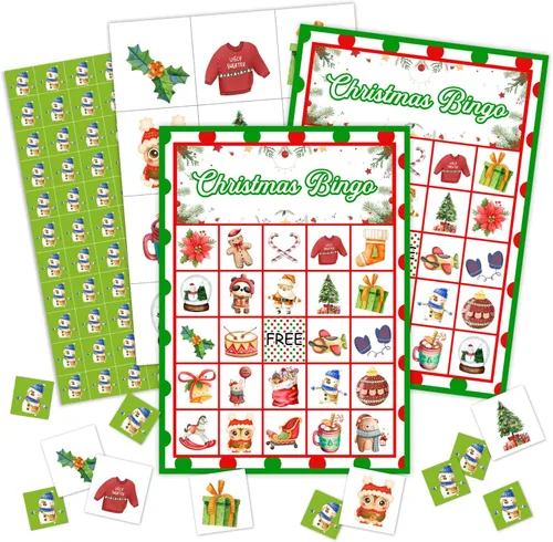 Vista 8 de Juegos de fiesta de bingo de Navidad, juegos de fiesta de Navidad para mujeres, 24 jugadores, suministros de fiesta de Navidad, actividades