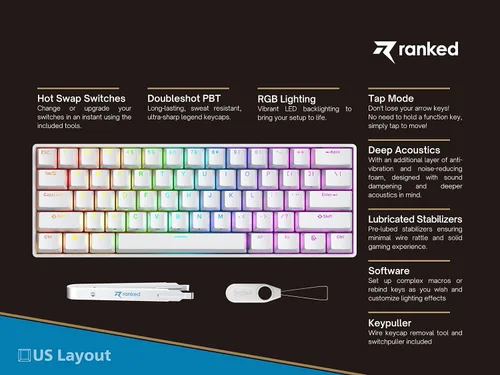 Vista 2 de Ranked N60 Nova 60% factor de forma Teclado mecánico intercambiable en caliente para juegos 61 teclas multicolor RGB LED retroiluminado