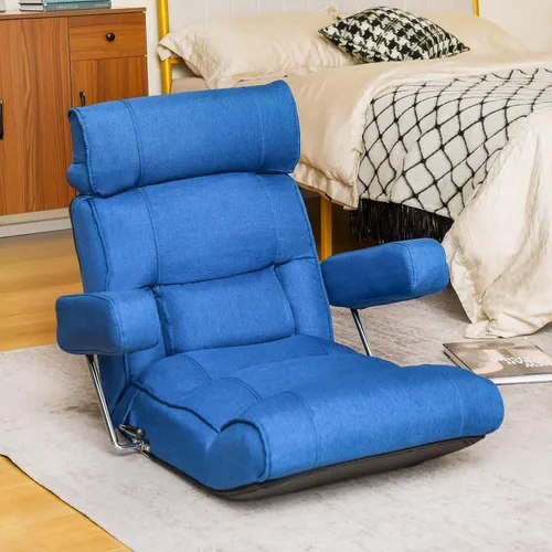 Vista 4 de GIANTEX - Silla plegable ajustable – Silla de suelo perezosa con respaldo infinitamente ajustable, reposabrazos y asiento extensibles, sofá