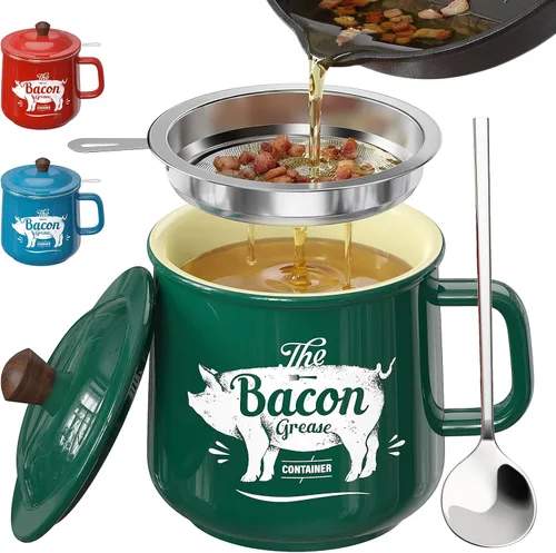 Vista 9 de PGYARD Ceramic Bacon Grease Saver With Strainer, 23OZ Farmhouse Container Rojo