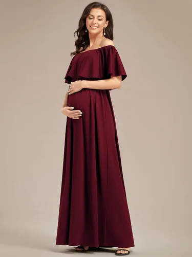 Vista 4 de Ever-Pretty Vestido casual de maternidad con hombros descubiertos y mangas abullonadas con cintura fruncida en una línea hasta el suelo 01802-EY