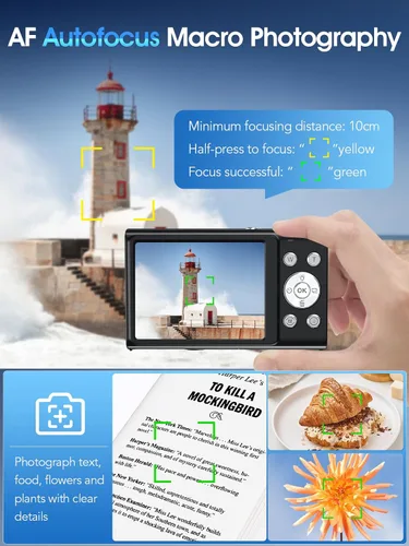 Vista 5 de Cámara digital, cámara de videoblogs 4K con enfoque automático para fotografía con tarjeta de 32 GB, cámara digital compacta portátil de 48