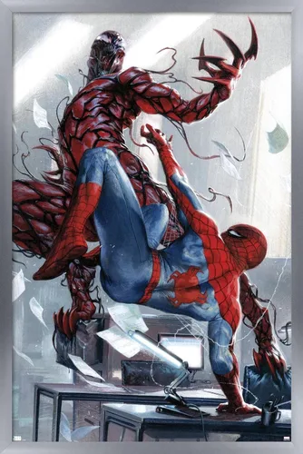 Vista 9 de Trends International Marvel Comics Carnage - Póster de pared de batalla con Spider-Man, 14.725 x 22.375 pulgadas, versión enmarcada de madera