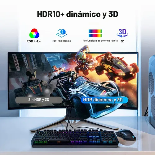 Vista 5 de Cable DisplayPort 8K 4K 1.4, cable DP de 6 pies 32.4Gbps, 8K@60Hz, 4K@144Hz, 2K@240Hz, HDR10, HDCP2.2, DSC 1.2a, cable de puerto de visualización