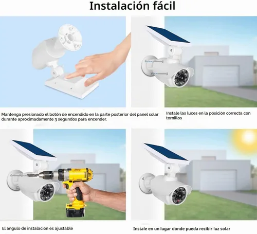 Vista 4 de Sensor de movimiento solar de seguridad al aire libre, cámara simulada IP66 impermeable, luz de seguridad alimentada por energía solar para patio
