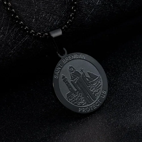 Vista 7 de Wolentty Saint Brendan Necklace - 1" Stainless Steel Catholic St. Brendan Medal Pendant with 24" Chain