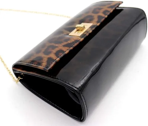 Vista 5 de Trendeology Bolso de mano de piel sintética brillante con estampado de leopardo con correa de cadena
