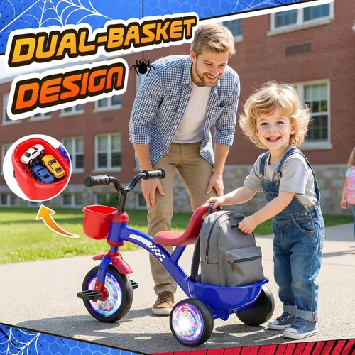 Vista 4 de Triciclo para niños pequeños de 1-3, 3-5 años, bicicleta de equilibrio de unicornio para bebés con ruedas de iluminación coloridas y canasta grande