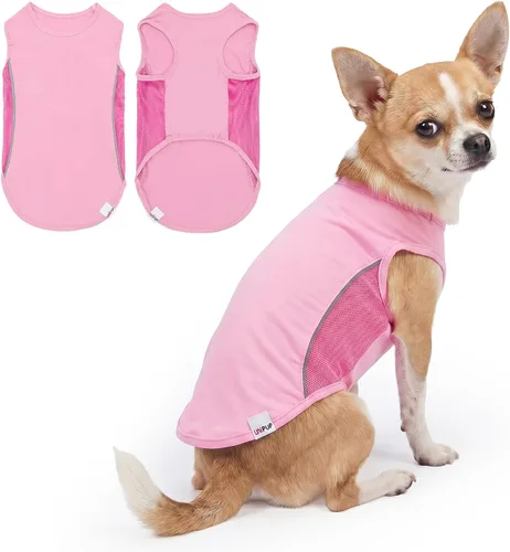 Vista 20 de Camiseta para perro con protección solar UPF 50+, paquete de 2 chalecos ligeros sin mangas para perros pequeños y niñas, tiras reflectantes, ropa