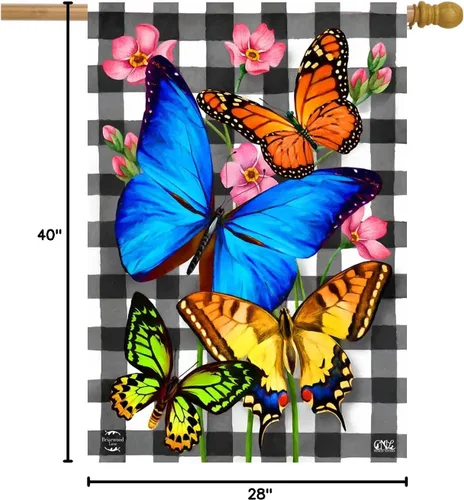 Vista 5 de Mariposas a cuadros Spring House Flag Floral 28" x 40" Briarwood Lane 15 - Mariposa Checker