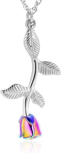 Vista 8 de Shajwo - Collar de urna con flor de rosa para cenizas, joyería de cremación para mujeres y niñas, dije conmemorativo, colgante de urna para cenizas