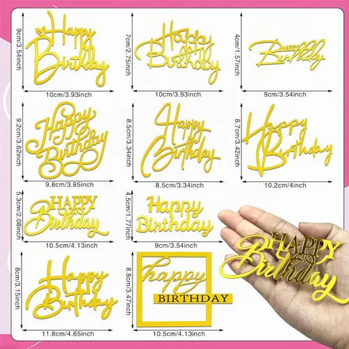 Vista 2 de 10 adornos acrílicos dorados para tartas de cumpleaños, 10 estilos