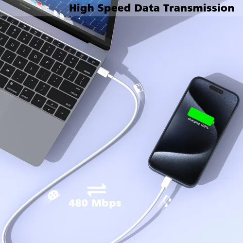 Vista 6 de Cargador para iPhone 16/15 Pro Max de carga rápida, bloque de cargador USB C de 20 W, paquete de 3 cables de carga rápida tipo C, cable de carga